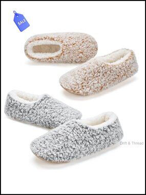 Womens Fuzzy Slippers Plush Sherpa Lined Non Slip Indoor House Shoes 2 Pk